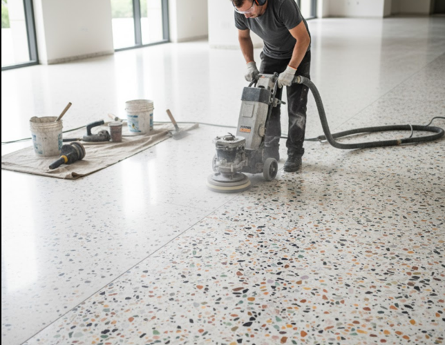 Ponçage et cristallisation : le secret d&rsquo;un terrazzo brillant