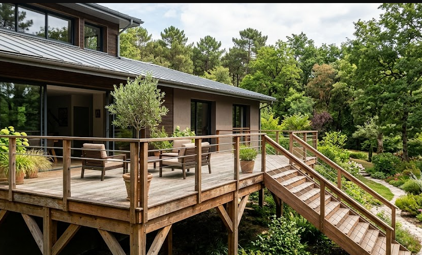 Créez une terrasse en bois surélevée dans votre jardin en pente