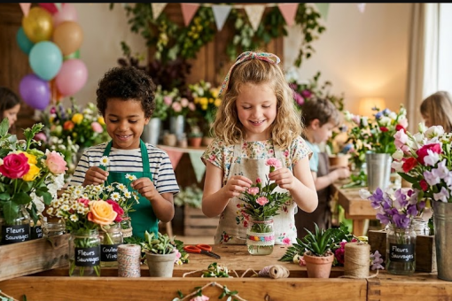 Bar à fleurs pour enfants : confection de couronnes et bracelets