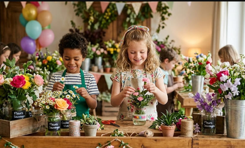 Bar à fleurs pour enfants : confection de couronnes et bracelets